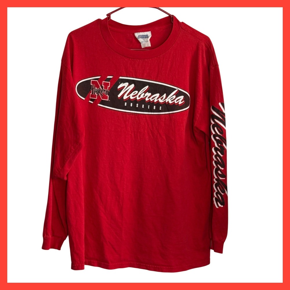 Vintage Nebraska Huskers Long Sleeve Shirt CSA Red Graphic Mens L Made in USA